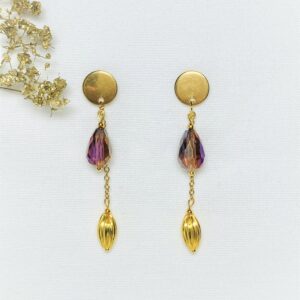 125-Mon-Couleur-sieraden-by-Alinde-oorbellen-gouden-oorstekers-ketting-facet-druppel-violet-geribbeld-goud