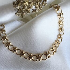 738-Mon-Couleur-sieraden-by-Alinde_armband-RVS-goud-rond-twee-bolletjes