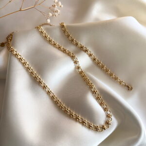 749-Mon-Couleur-sieraden-by-Alinde_ketting-RVS-goud-rond-twee-bolletjes